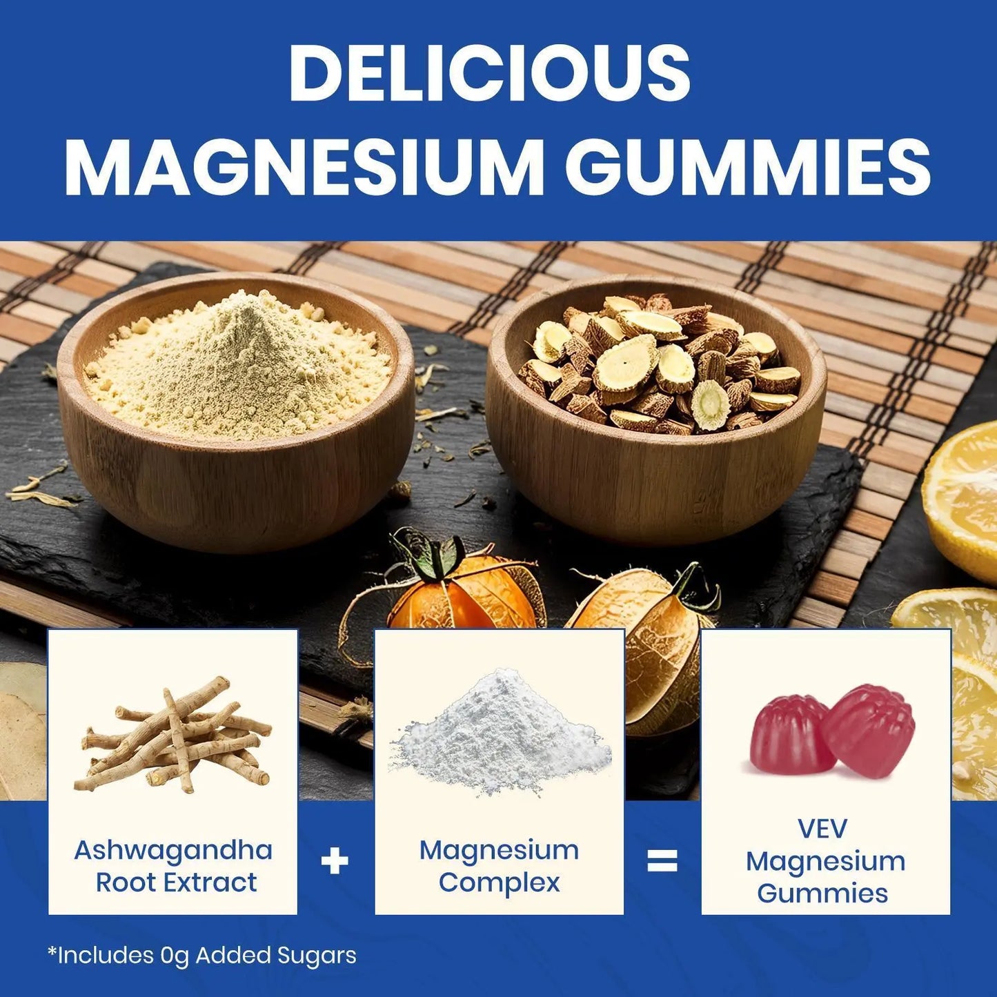 VEV Deepcalm 14-In-1 Dietary Magnesium Supplement Gummies, 90-Count Chewable Daily Supplement Pack with Ashwagandha, L-Theanine, D3, Zinc & Calming Blended Vitamins and Minerals, Chewable Dietary Supplement, Sohochic