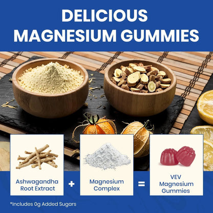 VEV Deepcalm 14-In-1 Dietary Magnesium Supplement Gummies, 90-Count Chewable Daily Supplement Pack with Ashwagandha, L-Theanine, D3, Zinc & Calming Blended Vitamins and Minerals, Chewable Dietary Supplement, Sohochic